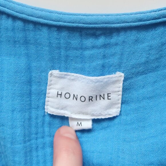 Honorine Blue Cotton Gauze Maxi Dress Flutter Sleeves Tiered Tiered Summer M - Picture 6 of 8